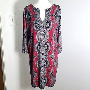 Nicole Miller Red, Black & White Paisley Dress, Size Large